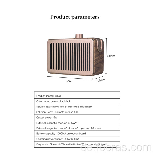 Wireless Bluetooth Retro -Lautsprecher Vintage -Lautsprecher